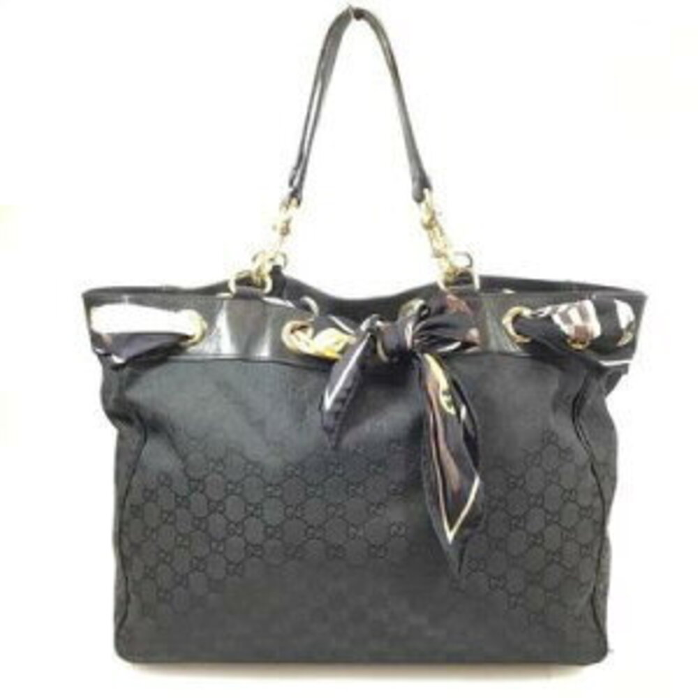 Gucci Scarf Tote Bag GG Canvas Black